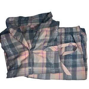 Victoria’s Secret Plaid Metallic Silver Shimmer Pajama Set Medium Long 2-Piec